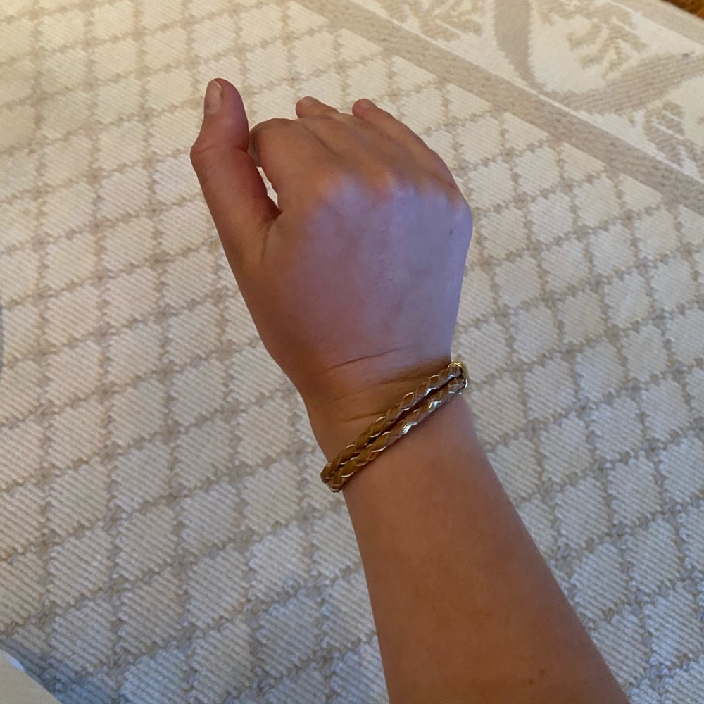 Braided gold and leather bracelet